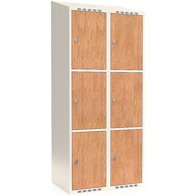 kaiserkraft 3er-Schließfachschrank Fydor, HPL, 2 Abteile, weiß/Eiche, B 800 mm, schräge Dachform, Vorhängeschloss kaiserkraft 3er-Schließfachschrank Fydor, HPL, 2 Abteile, weiß/Eiche, B 800 mm, schräge Dachform, Vorhängeschloss