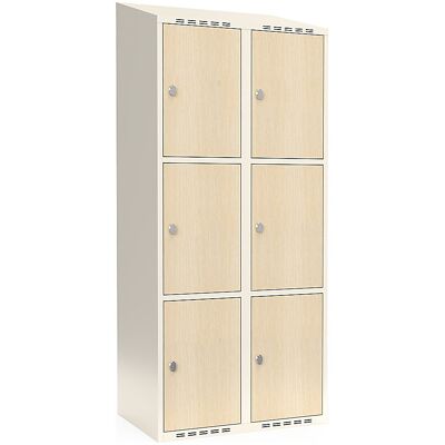 kaiserkraft 3er-Schließfachschrank Fydor, HPL, 2 Abteile, weiß/Birke, B 800 mm, schräge Dachform, Vorhängeschloss kaiserkraft 3er-Schließfachschrank Fydor, HPL, 2 Abteile, weiß/Birke, B 800 mm, schräge Dachform, Vorhängeschloss