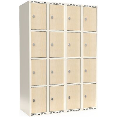 kaiserkraft 4er-Schließfachschrank Fydor, HPL, 4 Abteile, weiß/Birke, B 1200 mm, flache Dachform, Vorhängeschloss kaiserkraft 4er-Schließfachschrank Fydor, HPL, 4 Abteile, weiß/Birke, B 1200 mm, flache Dachform, Vorhängeschloss