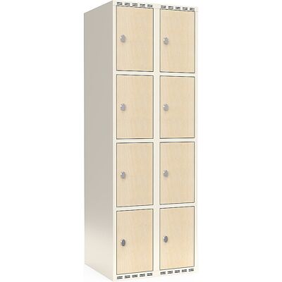 kaiserkraft 4er-Schließfachschrank Fydor, HPL, 2 Abteile, weiß/Birke, B 600 mm, flache Dachform, Vorhängeschloss kaiserkraft 4er-Schließfachschrank Fydor, HPL, 2 Abteile, weiß/Birke, B 600 mm, flache Dachform, Vorhängeschloss