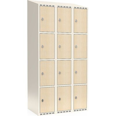 kaiserkraft 4er-Schließfachschrank Fydor, HPL, 3 Abteile, weiß/Birke, B 900 mm, schräge Dachform, Vorhängeschloss kaiserkraft 4er-Schließfachschrank Fydor, HPL, 3 Abteile, weiß/Birke, B 900 mm, schräge Dachform, Vorhängeschloss