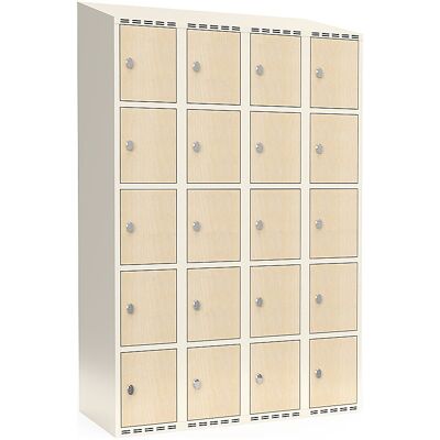 kaiserkraft 5er-Schließfachschrank Fydor, HPL, 4 Abteile, weiß/Birke, B 1200 mm, schräge Dachform, Vorhängeschloss kaiserkraft 5er-Schließfachschrank Fydor, HPL, 4 Abteile, weiß/Birke, B 1200 mm, schräge Dachform, Vorhängeschloss