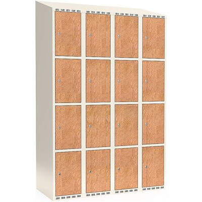 kaiserkraft 4er-Schließfachschrank Fydor, HPL, 4 Abteile, weiß/Eiche, B 1200 mm, schräge Dachform, Zylinderschloss kaiserkraft 4er-Schließfachschrank Fydor, HPL, 4 Abteile, weiß/Eiche, B 1200 mm, schräge Dachform, Zylinderschloss