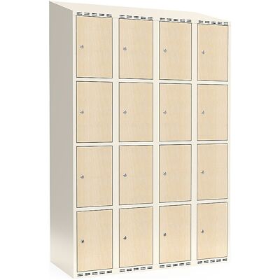 kaiserkraft 4er-Schließfachschrank Fydor, HPL, 4 Abteile, weiß/Birke, B 1200 mm, schräge Dachform, Zylinderschloss kaiserkraft 4er-Schließfachschrank Fydor, HPL, 4 Abteile, weiß/Birke, B 1200 mm, schräge Dachform, Zylinderschloss
