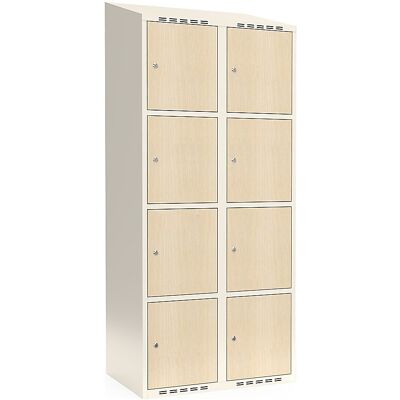 kaiserkraft 4er-Schließfachschrank Fydor, HPL, 2 Abteile, weiß/Birke, B 800 mm, schräge Dachform, Zylinderschloss kaiserkraft 4er-Schließfachschrank Fydor, HPL, 2 Abteile, weiß/Birke, B 800 mm, schräge Dachform, Zylinderschloss