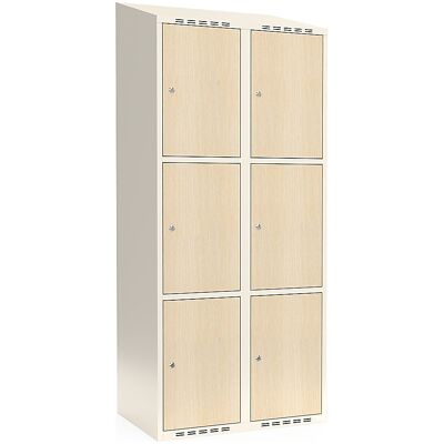 kaiserkraft 3er-Schließfachschrank Fydor, HPL, 2 Abteile, weiß/Birke, B 800 mm, schräge Dachform, Zylinderschloss kaiserkraft 3er-Schließfachschrank Fydor, HPL, 2 Abteile, weiß/Birke, B 800 mm, schräge Dachform, Zylinderschloss