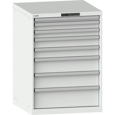 Schubladenschrank, mit Akkuladefunktion, RFID-Schloss, BxTxH 717 x 725 x 1000 mm, 8 Schubladen, 1 x 230V, lichtgrau, CH LISTA Schubladenschrank, mit Akkuladefunktion, RFID-Schloss, BxTxH 717 x 725 x 1000 mm, 8 Schubladen, 1 x 230V, lichtgrau, CH LISTA