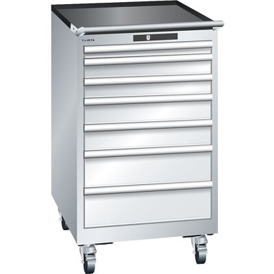 ESD-Schubladenschrank mobil, BxTxH 564 x 725 x 990 mm, 7 Schubladen, 1 x 50 / 2 x 75 / 2 x 100 / 2 x 150 mm, lichtgrau LISTA ESD-Schubladenschrank mobil, BxTxH 564 x 725 x 990 mm, 7 Schubladen, 1 x 50 / 2 x 75 / 2 x 100 / 2 x 150 mm, lichtgrau LISTA