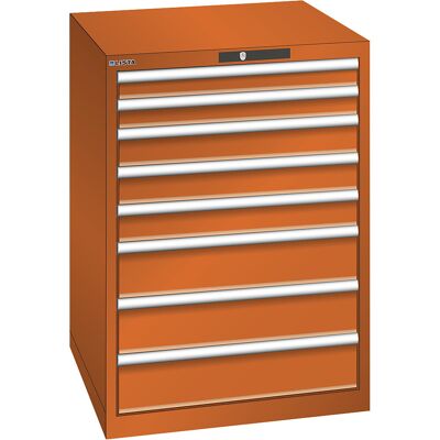 ESD-Schubladenschrank, BxTxH 717 x 725 x 1000 mm, 8 Schubladen, 75/100/150 mm, Traglast 75 kg, orange LISTA ESD-Schubladenschrank, BxTxH 717 x 725 x 1000 mm, 8 Schubladen, 75/100/150 mm, Traglast 75 kg, orange LISTA