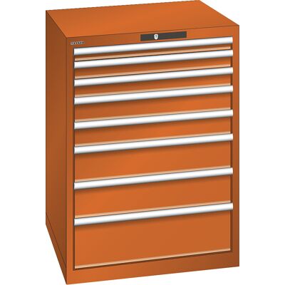 ESD-Schubladenschrank, BxTxH 717 x 725 x 1000 mm, 8 Schubladen, 50/75/100/150/200 mm, Traglast 75 kg, orange LISTA ESD-Schubladenschrank, BxTxH 717 x 725 x 1000 mm, 8 Schubladen, 50/75/100/150/200 mm, Traglast 75 kg, orange LISTA