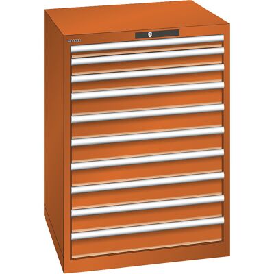 ESD-Schubladenschrank, BxTxH 717 x 725 x 1000 mm, 10 Schubladen, Traglast 75 kg, orange LISTA ESD-Schubladenschrank, BxTxH 717 x 725 x 1000 mm, 10 Schubladen, Traglast 75 kg, orange LISTA