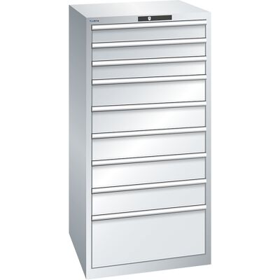 ESD-Schubladenschrank, BxTxH 717 x 725 x 1450 mm, 9 Schubladen, Traglast 75 kg, lichtgrau LISTA ESD-Schubladenschrank, BxTxH 717 x 725 x 1450 mm, 9 Schubladen, Traglast 75 kg, lichtgrau LISTA