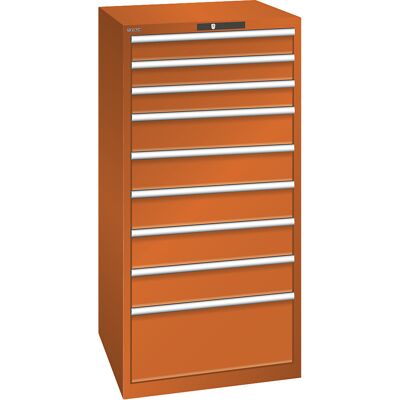 ESD-Schubladenschrank, BxTxH 717 x 725 x 1450 mm, 9 Schubladen, Traglast 75 kg, orange LISTA ESD-Schubladenschrank, BxTxH 717 x 725 x 1450 mm, 9 Schubladen, Traglast 75 kg, orange LISTA