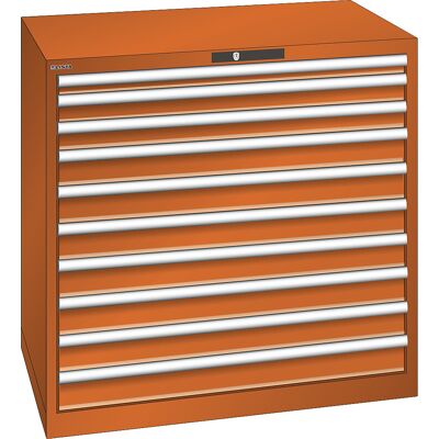 ESD-Schubladenschrank, BxTxH 1023 x 725 x 1000 mm, 10 Schubladen, Traglast 200 kg, orange LISTA ESD-Schubladenschrank, BxTxH 1023 x 725 x 1000 mm, 10 Schubladen, Traglast 200 kg, orange LISTA