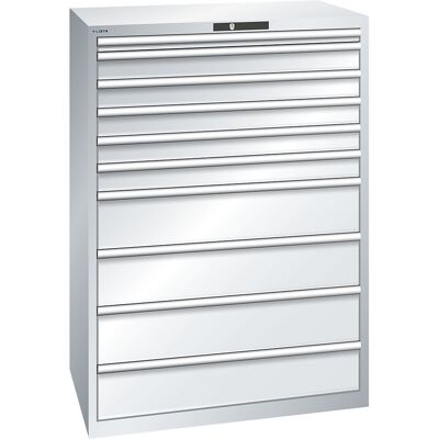 ESD-Schubladenschrank, BxTxH 1023 x 725 x 1450 mm, 10 Schubladen, Traglast 200 kg / 1 x 50 mm mit 75 kg, lichtgrau LISTA ESD-Schubladenschrank, BxTxH 1023 x 725 x 1450 mm, 10 Schubladen, Traglast 200 kg / 1 x 50 mm mit 75 kg, lichtgrau LISTA