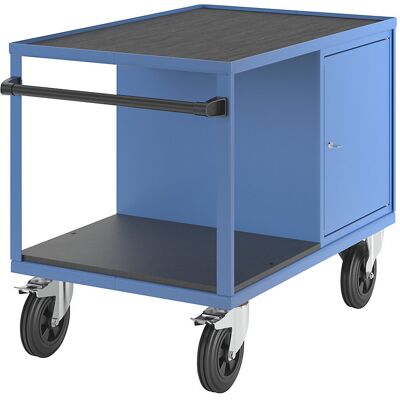 Montagewagen, Tragfähigkeit 500 kg, 1 Schrank rechts, Arbeitsfläche aus Riefengummimatte, lichtblau RAL 5012 eurokraft pro Montagewagen, Tragfähigkeit 500 kg, 1 Schrank rechts, Arbeitsfläche aus Riefengummimatte, lichtblau RAL 5012 eurokraft pro