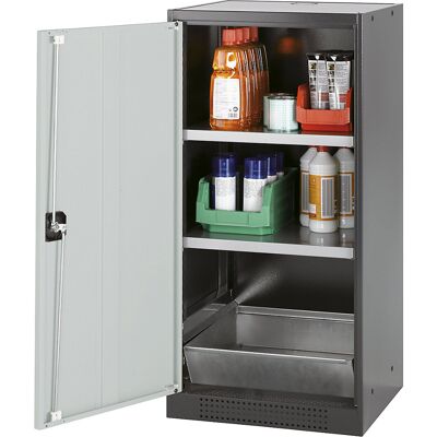 Labor-Chemikalienschrank, 1-türig, halbhoch, 2 Fachböden, ohne Sichtfenster, grau asecos Labor-Chemikalienschrank, 1-türig, halbhoch, 2 Fachböden, ohne Sichtfenster, grau asecos