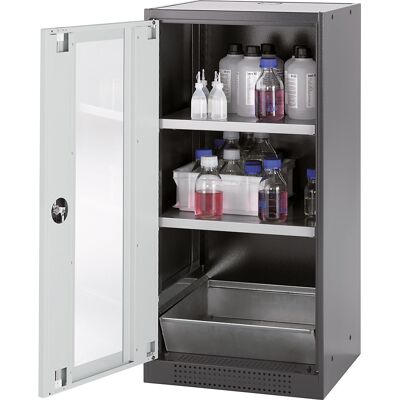 Labor-Chemikalienschrank, 1-türig, halbhoch, 2 Fachböden, mit Sichtfenster, grau asecos Labor-Chemikalienschrank, 1-türig, halbhoch, 2 Fachböden, mit Sichtfenster, grau asecos