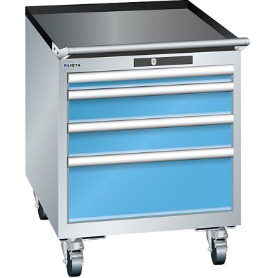 Schubladenschrank, Breite 564 mm, fahrbar, 4 Schubladen, HxT 723 x 725 mm, lichtgrau / lichtblau LISTA Schubladenschrank, Breite 564 mm, fahrbar, 4 Schubladen, HxT 723 x 725 mm, lichtgrau / lichtblau LISTA