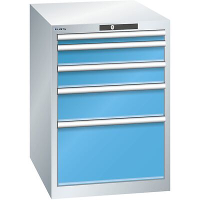 Schubladenschrank, Stahlblech, HxB 800 x 564 mm, 5 Schubladen, lichtgrau / lichtblau LISTA Schubladenschrank, Stahlblech, HxB 800 x 564 mm, 5 Schubladen, lichtgrau / lichtblau LISTA