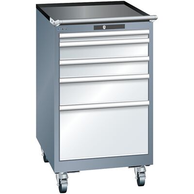 Schubladenschrank, Breite 564 mm, fahrbar, 5 Schubladen, HxT 990 x 725 mm, grau metallic / lichtgrau LISTA Schubladenschrank, Breite 564 mm, fahrbar, 5 Schubladen, HxT 990 x 725 mm, grau metallic / lichtgrau LISTA