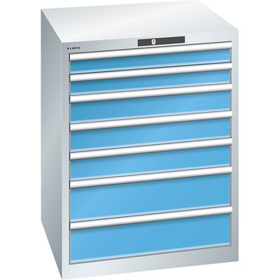 Schubladenschrank, 7 Schubladen, BxTxH 717 x 725 x 850 mm, Tragkraft 75 kg, lichtgrau / lichtblau LISTA Schubladenschrank, 7 Schubladen, BxTxH 717 x 725 x 850 mm, Tragkraft 75 kg, lichtgrau / lichtblau LISTA