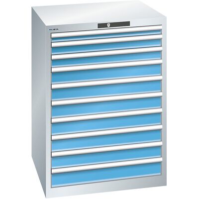 Schubladenschrank, Stahlblech, HxB 1000 x 717 mm, 10 Schubladen, lichtgrau / lichtblau LISTA Schubladenschrank, Stahlblech, HxB 1000 x 717 mm, 10 Schubladen, lichtgrau / lichtblau LISTA