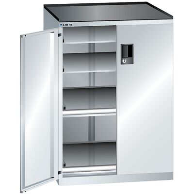 Schubladenschrank mit Flügeltüren, Höhe 1020 mm, 4 Böden, Traglast 200 kg, lichtgrau LISTA Schubladenschrank mit Flügeltüren, Höhe 1020 mm, 4 Böden, Traglast 200 kg, lichtgrau LISTA