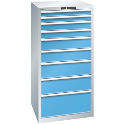 Schubladenschrank, 9 Schubladen, BxTxH 717 x 725 x 1450 mm, lichtgrau / lichtblau LISTA Schubladenschrank, 9 Schubladen, BxTxH 717 x 725 x 1450 mm, lichtgrau / lichtblau LISTA