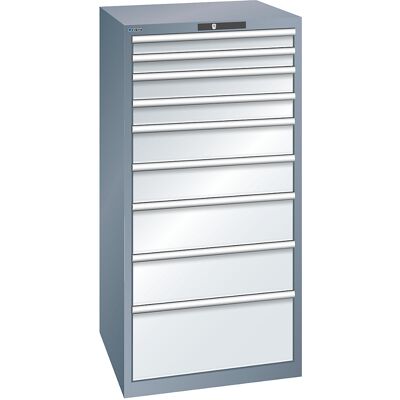 Schubladenschrank, 9 Schubladen, BxTxH 717 x 725 x 1450 mm, grau metallic / lichtgrau LISTA Schubladenschrank, 9 Schubladen, BxTxH 717 x 725 x 1450 mm, grau metallic / lichtgrau LISTA