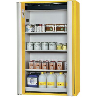 Feuerbeständiger Gefahrstoff-Falttürschrank Typ 90, halbautomatisch, mit 3 Fachböden, goldgelb asecos Feuerbeständiger Gefahrstoff-Falttürschrank Typ 90, halbautomatisch, mit 3 Fachböden, goldgelb asecos