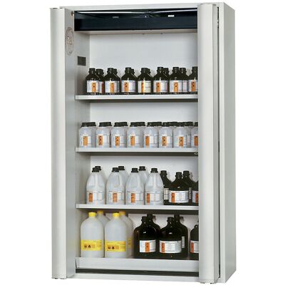 Feuerbeständiger Gefahrstoff-Falttürschrank Typ 90, halbautomatisch, mit 3 Fachböden, lichtgrau asecos Feuerbeständiger Gefahrstoff-Falttürschrank Typ 90, halbautomatisch, mit 3 Fachböden, lichtgrau asecos