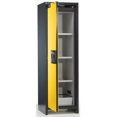 Feuerbeständiger Industrie-Gefahrstoffschrank Typ 90, HxBxT 1955 x 600 x 615 mm, 1-türig, goldgelb asecos Feuerbeständiger Industrie-Gefahrstoffschrank Typ 90, HxBxT 1955 x 600 x 615 mm, 1-türig, goldgelb asecos