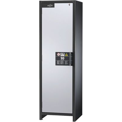 Feuerbeständiger Industrie-Gefahrstoffschrank Typ 90, HxBxT 1955 x 600 x 615 mm, 1-türig, weißaluminium asecos Feuerbeständiger Industrie-Gefahrstoffschrank Typ 90, HxBxT 1955 x 600 x 615 mm, 1-türig, weißaluminium asecos