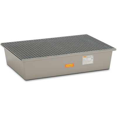 GFK-Boden-Auffangwanne, 2 x 200-l-Fass, mit Zulassung, mit Stahlgitterrost CEMO GFK-Boden-Auffangwanne, 2 x 200-l-Fass, mit Zulassung, mit Stahlgitterrost CEMO