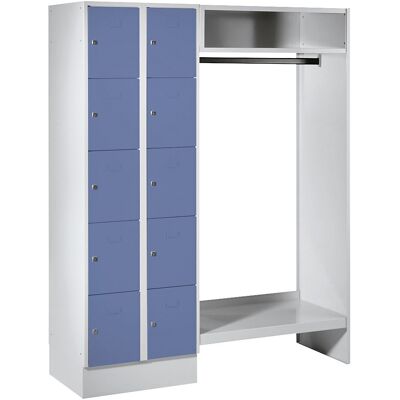Schließfach-Garderobensystem Dresden, 2 Abteile links, 1 Garderobe, B 1470 mm, lichtgrau / taubenblau Wolf Schließfach-Garderobensystem Dresden, 2 Abteile links, 1 Garderobe, B 1470 mm, lichtgrau / taubenblau Wolf