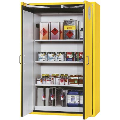 Feuerbeständiger Gefahrstoffschrank Typ 90, 2-türig, Außen-HxBxT 1968 x 1200 x 615 mm, gelb, pulverbeschichtet asecos Feuerbeständiger Gefahrstoffschrank Typ 90, 2-türig, Außen-HxBxT 1968 x 1200 x 615 mm, gelb, pulverbeschichtet asecos