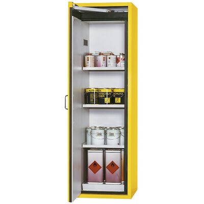 Feuerbeständiger Gefahrstoffschrank Typ 90, 1-türig, Außen-HxBxT 1968 x 600 x 615 mm, gelb, pulverbeschichtet asecos Feuerbeständiger Gefahrstoffschrank Typ 90, 1-türig, Außen-HxBxT 1968 x 600 x 615 mm, gelb, pulverbeschichtet asecos