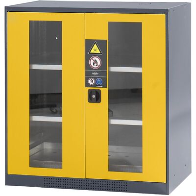 Labor-Chemikalienschrank, 2-türig, halbhoch, 2 Fachböden, mit Sichtfenster, gelb asecos Labor-Chemikalienschrank, 2-türig, halbhoch, 2 Fachböden, mit Sichtfenster, gelb asecos