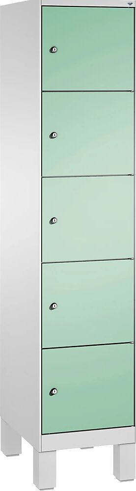 C+P EVOLO Fächerschrank, mit Füßen 1 Abteil, 5 Fächer, Abteilbreite 400 mm lichtgrau / lichtgrün