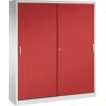 C+P ACURADO Schiebetürenschrank, 6 Fachböden, 2 Schließfächer, HxBxT 1950 x 1600 x 400 mm, lichtgrau / feuerrot