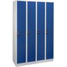 Wolf Garderobenschrank, 4 Abteile à 300 mm Breite, lichtgrau / enzianblau