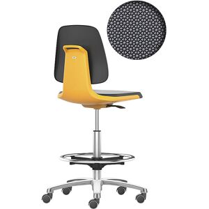 Arbeitsdrehstuhl LABSIT, Hochstuhl mit Sitz-Stopp-Rollen und Fußring, Sitz Supertec, orange bimos Arbeitsdrehstuhl LABSIT, Hochstuhl mit Sitz-Stopp-Rollen und Fußring, Sitz Supertec, orange bimos