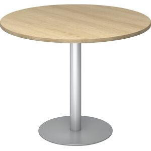 Kaiserkraft Konferenztisch - Ø 1000 mm, 755 mm hoch, silberner Rahmen, Eiche-Dekor Kaiserkraft Konferenztisch - Ø 1000 mm, 755 mm hoch, silberner Rahmen, Eiche-Dekor