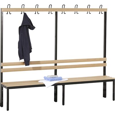 Umkleidebank mit Lehne, einseitig, Buchenholzleisten, Länge 2000 mm Wolf Umkleidebank mit Lehne, einseitig, Buchenholzleisten, Länge 2000 mm Wolf