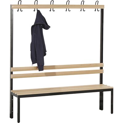 Umkleidebank mit Lehne, einseitig, Buchenholzleisten, Länge 1500 mm Wolf Umkleidebank mit Lehne, einseitig, Buchenholzleisten, Länge 1500 mm Wolf