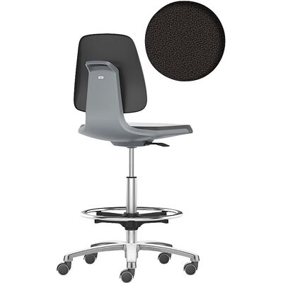 Arbeitsdrehstuhl LABSIT, Hochstuhl mit Sitz-Stopp-Rollen und Fußring, Sitz mit Stoffbezug, anthrazit bimos Arbeitsdrehstuhl LABSIT, Hochstuhl mit Sitz-Stopp-Rollen und Fußring, Sitz mit Stoffbezug, anthrazit bimos