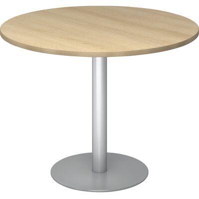 Kaiserkraft Konferenztisch - Ø 1000 mm, 755 mm hoch, silberner Rahmen, Eiche-Dekor Kaiserkraft Konferenztisch - Ø 1000 mm, 755 mm hoch, silberner Rahmen, Eiche-Dekor