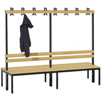 Umkleidebank mit Lehne, doppelseitig, Buchenleisten, Länge 2000 mm Wolf Umkleidebank mit Lehne, doppelseitig, Buchenleisten, Länge 2000 mm Wolf