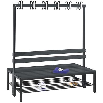 Umkleidebank BASIC, doppelseitig, Kunststoffleisten, Länge 1500 mm, schwarzgrau, Schuhrost C+P Umkleidebank BASIC, doppelseitig, Kunststoffleisten, Länge 1500 mm, schwarzgrau, Schuhrost C+P